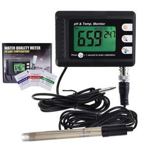 img 4 attached to 2-in-1 pH and Temperature Monitor Tester Kit - 0~14 pH Measurement, Automatic Calibration, BNC Electrode Probe - Ideal for Hydroponics, Aquariums, Lab Testing, Drinking Water, Food pH, Saltwater/Seawater