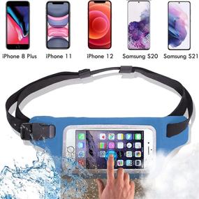 img 3 attached to 🏊 Blue Waterproof Running Swimming Belt Fanny Pack - Fits iPhone 7 8 X 11 12 13 Plus & Android Samsung - with Touchscreen Cover - IPX8 Rated Dry Waist Bag Pouch for OCR, Beach, Pool, Kayaking, Rafting, etc!