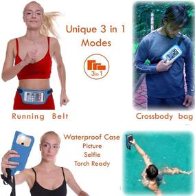 img 2 attached to 🏊 Blue Waterproof Running Swimming Belt Fanny Pack - Fits iPhone 7 8 X 11 12 13 Plus & Android Samsung - with Touchscreen Cover - IPX8 Rated Dry Waist Bag Pouch for OCR, Beach, Pool, Kayaking, Rafting, etc!