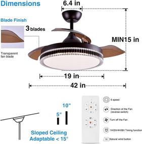 img 3 attached to 🏡 42-дюймовый потолочный вентилятор с втягивающимися лопастями, светом и пультом дистанционного управления, коричневого цвета - идеальный наружный вентилятор с освещением для патио, кухни, спальни, гостиной - вентилятор потолочного типа подвеса в стиле люстры.