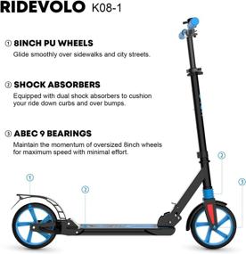 img 1 attached to 🛴 RideVOLO K08 Kick Scooter: Ideal for 8+ Year Olds with 8-inch Wheels, Adjustable Height, Folding and Suspension System