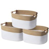 🧺 versatile nursery organizer: 3 foldable decorative baby rope baskets for toy storage, nursery décor and organization logo