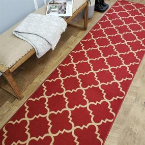 img 4 attached to 🔥 Premium Trellis Carmine Red Runner Rug: 22 x 84 inch, Non Slip, Rubber Backed | Ideal for Kitchen Rugs and Mats