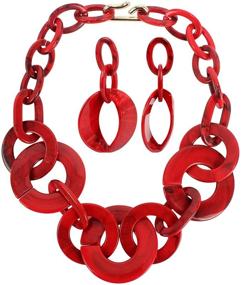 img 4 attached to 📿 Ufraky Simple Acrylic Collar Choker Necklace and Hoop Earring Jewelry Set for Women, 18-Inch
