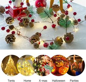 img 3 attached to Christmas Garland with Lights - Battery Powered Christmas Lights, Bell String Lights with Needle, Pine 🎄 Cones, Red Berries - Xmas Wreath for Tree, Fireplace & Indoor Decorations - 2m/6.6FT Length, 20 LED