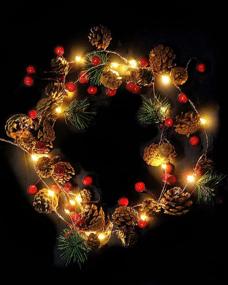 img 4 attached to Christmas Garland with Lights - Battery Powered Christmas Lights, Bell String Lights with Needle, Pine 🎄 Cones, Red Berries - Xmas Wreath for Tree, Fireplace & Indoor Decorations - 2m/6.6FT Length, 20 LED