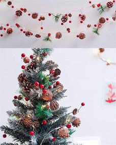 img 2 attached to Christmas Garland with Lights - Battery Powered Christmas Lights, Bell String Lights with Needle, Pine 🎄 Cones, Red Berries - Xmas Wreath for Tree, Fireplace & Indoor Decorations - 2m/6.6FT Length, 20 LED