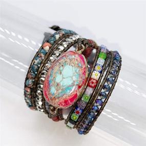 img 1 attached to Очаровательный браслет ручной работы Stunning Starto Handmade 5 Wrap Bracelet: 🌟 Изящный натуральный яшма, друзи, бирюзовая кожаная бохо-ювелирка