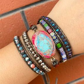 img 3 attached to Очаровательный браслет ручной работы Stunning Starto Handmade 5 Wrap Bracelet: 🌟 Изящный натуральный яшма, друзи, бирюзовая кожаная бохо-ювелирка