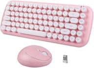 💖 sades pink wireless keyboard mouse combo - 2.4ghz usb mini typewriter style with 84 retro round keycaps - cute wireless keyboard and mouse for office computer, laptop, desktops, pc, mac logo