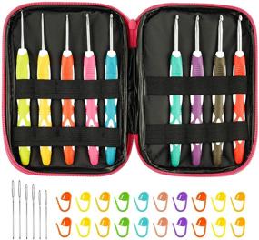 img 4 attached to 9PCS NiArt Aluminum Crochet Hooks with Anti-Slip Silicone Handles for Ergonomic Comfortable Knitting Art Yarn Handcraft Shawl Sweater - 2-6mm, 6.4 inches, Color-Coded (Includes Storage Case, 20 Stitch Markers, and 6 Big Eye Needles)