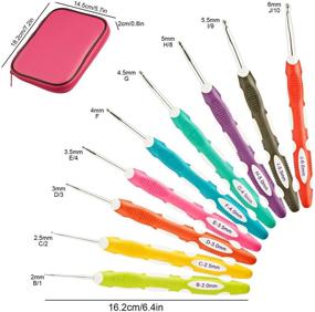 img 3 attached to 9PCS NiArt Aluminum Crochet Hooks with Anti-Slip Silicone Handles for Ergonomic Comfortable Knitting Art Yarn Handcraft Shawl Sweater - 2-6mm, 6.4 inches, Color-Coded (Includes Storage Case, 20 Stitch Markers, and 6 Big Eye Needles)