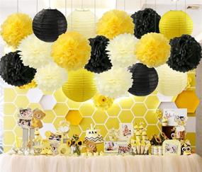 img 3 attached to Buzz-Worthy Party Perfection: 16 Black Yellow Bee Hanging Paper Lanterns & Pompoms Set for Bumblebee Baby Shower, Gender Reveal, Birthday Bash, Wedding & Home Decor