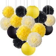 buzz-worthy party perfection: 16 black yellow bee hanging paper lanterns & pompoms set for bumblebee baby shower, gender reveal, birthday bash, wedding & home decor logo
