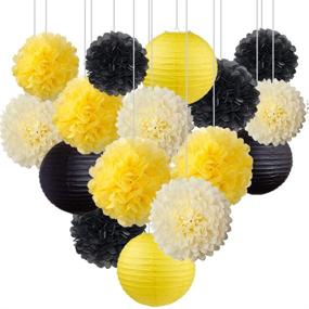 img 4 attached to Buzz-Worthy Party Perfection: 16 Black Yellow Bee Hanging Paper Lanterns & Pompoms Set for Bumblebee Baby Shower, Gender Reveal, Birthday Bash, Wedding & Home Decor