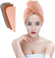super absorbent microfiber hair towel wrap - 3 pack 10 inch x 26 inch - anti frizz hair towels wraps for women - quick dry hair turbans wrap for curly long thick hair (grey/brown/camel) logo