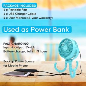 img 3 attached to 👶 Portable Stroller Fan, 42H Battery Operated Fan with 10000mAh Power Bank, Flexible Tripod Clip On Small Fan for Baby Stroller/Carseat/Golf Cart/Camping/Travel, Handheld Personal Cooling Baby Fans