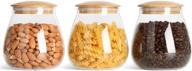 🍃 comsaf airtight glass storage canister set - keep your food fresh with wood lid and sealing bamboo lid (30oz/900ml), ideal for nut coffee beans flour cereal rice sugar tea - set of 3 containers логотип