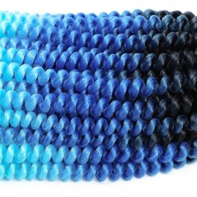 img 2 attached to 💁 Spring Twist Hair: 3PCS Crochet Braids 8” Synthetic Braiding Hair Extensions - Premium Low Temperature Fiber - 110g/Pcs - Black/Blue/Light Blue