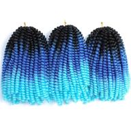 💁 spring twist hair: 3pcs crochet braids 8” synthetic braiding hair extensions - premium low temperature fiber - 110g/pcs - black/blue/light blue logo