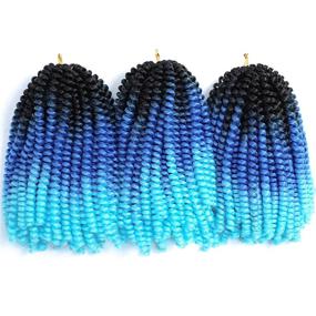 img 4 attached to 💁 Spring Twist Hair: 3PCS Crochet Braids 8” Synthetic Braiding Hair Extensions - Premium Low Temperature Fiber - 110g/Pcs - Black/Blue/Light Blue