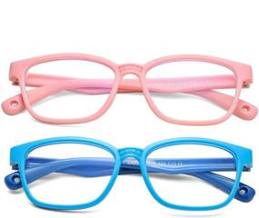 img 4 attached to Braylenz 2 Pack Kids Computer Blue Light Blocking Glasses Girls Boys Clear Nerd TR90 Eyeglasses Frame Age 3-10 (Pink+Blue/Deep Blue)