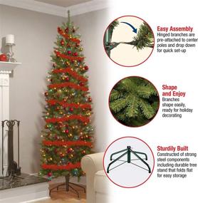 img 2 attached to 🎄 7-Foot National Tree Company Artificial Pre-Lit Slim Christmas Tree - Green Kingswood Fir with Multicolor Lights and Stand