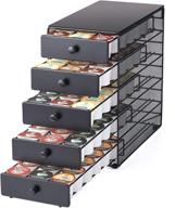 ☕️ stylish black satin coffee pod drawer - holds 90 k-cups, 5-tier xxl storage rack - perfect home or office kitchen counter organizer logo