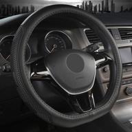 🚗 sholer d shape steering wheel cover: premium microfiber pu leather, anti-slip, universal fit for 14.5-15 inch diameter, easy installation (black) logo