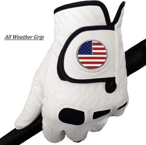 img 1 attached to Golf Gloves Men: Left Hand Right with Ball Marker USA Flag - Value Pack of Soft Leather Weathersof Grip Gloves in Sizes S, M, ML, L, XL