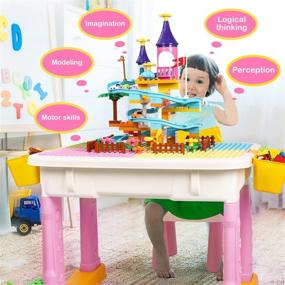 img 3 attached to 🎨 Multi-Activity Table and Chair Set for Kids with Building Blocks - Exercise N Play Toddler Desk Storage Box for Entertainment, Study, Dinner - Girls & Boys (Pink)