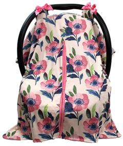 img 3 attached to 👶 Baby Gear Carseat Canopy in Pink and Blue Abstract Watercolor Flower Design with Pink Minky