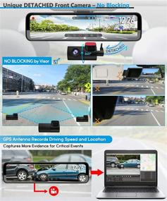 img 1 attached to 📷 PORMIDO Triple Mirror Dash Cam 12" with Removable Front and In-Car Camera, Waterproof Rear View Backup Dashcam, Anti-Glare 1296P IPS Touch Screen, Starvis Night Vision Sony Sensor, GPS, Parking Assistance