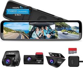 img 4 attached to 📷 PORMIDO Triple Mirror Dash Cam 12" with Removable Front and In-Car Camera, Waterproof Rear View Backup Dashcam, Anti-Glare 1296P IPS Touch Screen, Starvis Night Vision Sony Sensor, GPS, Parking Assistance