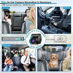 img 3 attached to 📷 PORMIDO Triple Mirror Dash Cam 12" with Removable Front and In-Car Camera, Waterproof Rear View Backup Dashcam, Anti-Glare 1296P IPS Touch Screen, Starvis Night Vision Sony Sensor, GPS, Parking Assistance