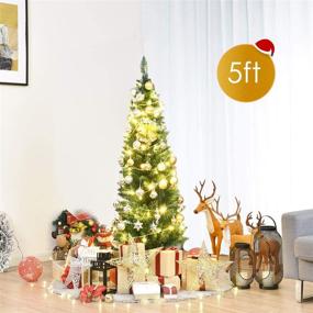 img 3 attached to 🎄 Goplus 5FT Pencil Christmas Tree | Artificial Slim Skinny Tree with 220 Branch Tips | Sturdy Metal Stand | Unlit Xmas Tree for Home, Office, Shops, and Hotels