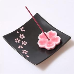 img 4 attached to 🌸 Japanese Ceramic Handmade Cherry Blossom Incense Stick Holder - Cute Ash Catcher & Burner Tray, Unique Decorative Gift - Home Decor 3.94 inches, Square Pink