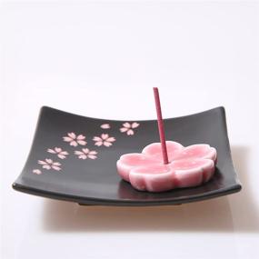 img 2 attached to 🌸 Japanese Ceramic Handmade Cherry Blossom Incense Stick Holder - Cute Ash Catcher & Burner Tray, Unique Decorative Gift - Home Decor 3.94 inches, Square Pink