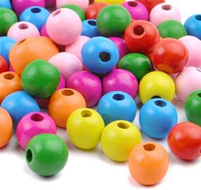 img 2 attached to 🔮 Colorful Wooden Beads Bulk - Pack of 100 Round Wood Beads (16mm) with 5mm Hole for DIY Jewelry Making, Crafts, and Art Projects