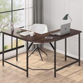 img 1 attached to 🖥️ Lauraland L Shaped Desk 55 Inch: The Perfect L-Shaped Computer Desk for Home Office, Study, and Gaming - Espresso Finish