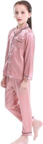 img 1 attached to 🌟 Luxurious Mergorte Girls Boys Satin Pajama Set: Long Sleeve Button-Down Sleepwear Loungewear for Ultimate Comfort