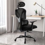 kerdom ergonomic office chair - comfy mesh task chair with headrest and 3d armrests, high back computer chair for home desk and gaming – adjustable height (black) logo