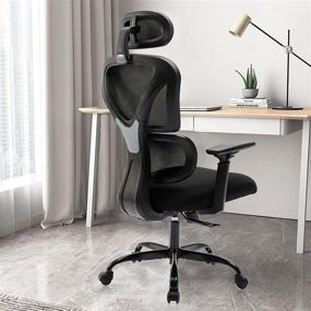 img 4 attached to KERDOM Ergonomic Office Chair - Comfy Mesh Task Chair with Headrest and 3D Armrests, High Back Computer Chair for Home Desk and Gaming – Adjustable Height (Black)