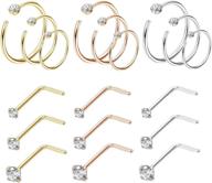 👃 stylish and versatile: thunaraz 18pcs stainless steel cz stud l-shaped nose rings set - ideal for nose, cartilage, and septum piercings - perfect for women and men logo