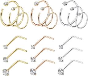 img 4 attached to 👃 Stylish and Versatile: THUNARAZ 18Pcs Stainless Steel CZ Stud L-Shaped Nose Rings Set - Ideal for Nose, Cartilage, and Septum Piercings - Perfect for Women and Men