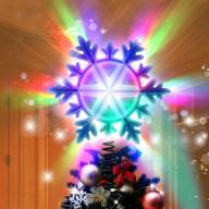 🎄 silver lighted snowflake christmas tree topper with adjustable 10 colorful lighting modes - rotating rainbow projector lights for wall, home decor, and festive ornaments logo