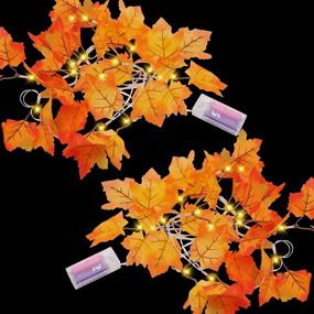 img 4 attached to 🍁 Thanksgiving Fall Garland String Lights - Pack of 2, 9 Feet 20 LED Maple Leaves String Lights with Warm Lights for Home Indoor Autumn Harvest Holidays Decor