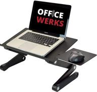 📐 enhance posture and productivity with a portable adjustable laptop stand/desk featuring ergonomic design, cooling function, and aluminum legs - includes mouse pad, ideal for notebook/macbook logo