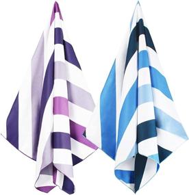 img 4 attached to 🏖️ Whale Flotilla Oversized Microfiber Beach Towels, Cabana Striped Quick Dry Travel/Pool/Beach Towel Set for Adults and Kids, 2 Pack-Blue Purple, 35x70 Inch