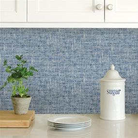 img 2 attached to Navy Poplin Texture Peel & Stick Wallpaper - NuWallpaper NU2918: Easy Application for Stylish Walls